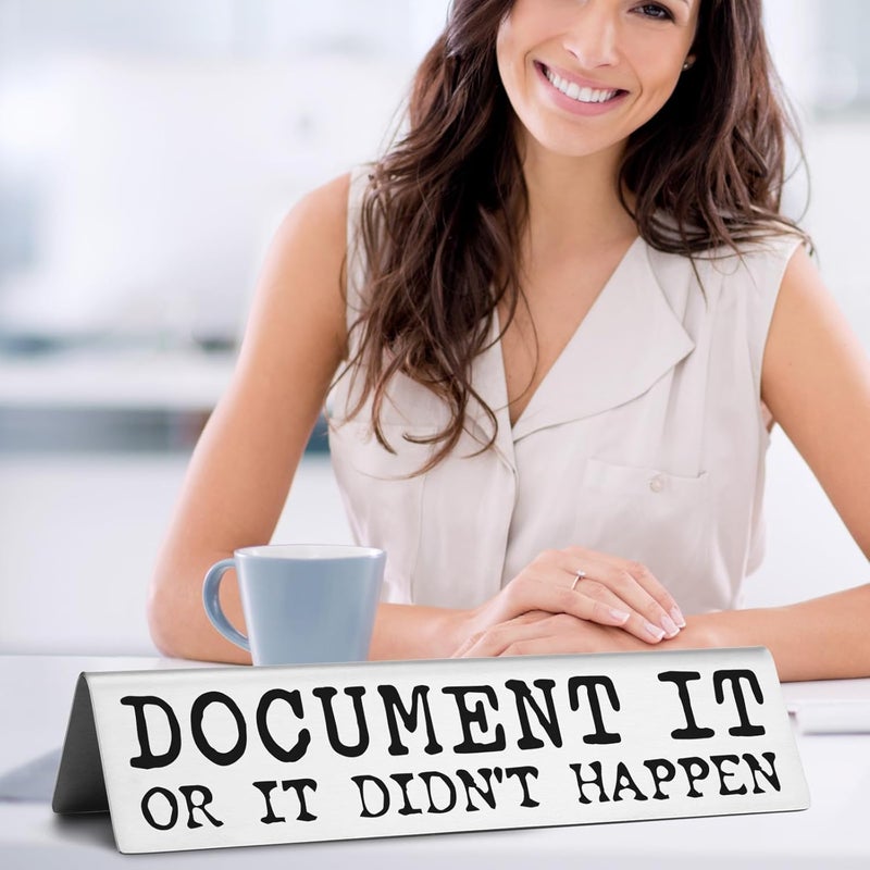 EFFJNSG Funny Desk Signs for Office Novelty Nameplate Gag Gifts for HR Coworker, Funny Office Decor Desk Plaque for Human Resources Colleagues, Document It or It Didn't Happen Nameplates EDA04 - Image 4